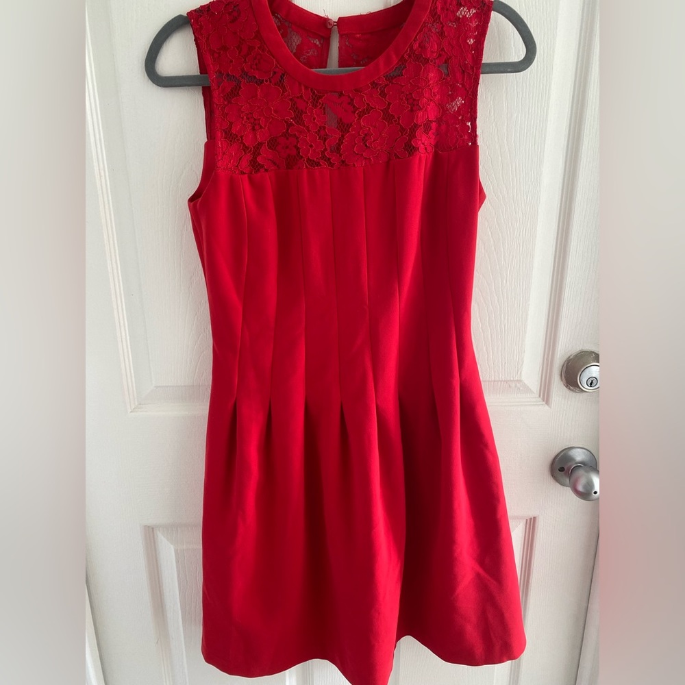 H&M red office party dress with lace